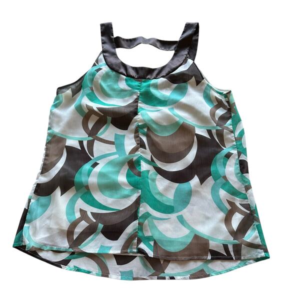 Womens Top Size 18 Teal Cream Brown Geometric Workwear Professional Career - Picture 6 of 8